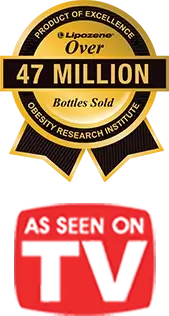 Graphic displaying '47 Million Bottles Sold' in bold blue and yellow text, highlighting Lipozene's sales milestone.